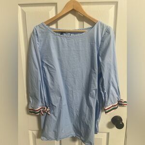 Talbots Light Blue Women's Top, XL Petite, Grosgrain ribbon detail, side zipper